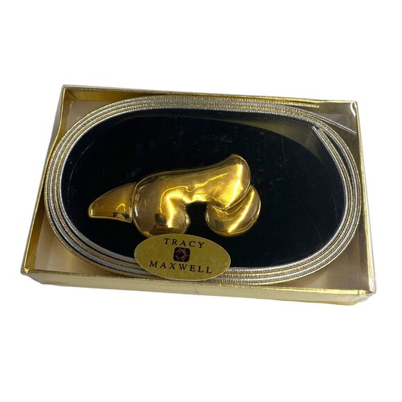Vintage Tracy Maxwell Gold Tone Abstract Belt Buckle With 2 Interchangeable Belt - Picture 1 of 7